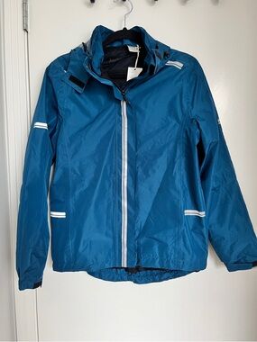 Blue Lightweight Cycling Rain Jacket with Reflective Trim